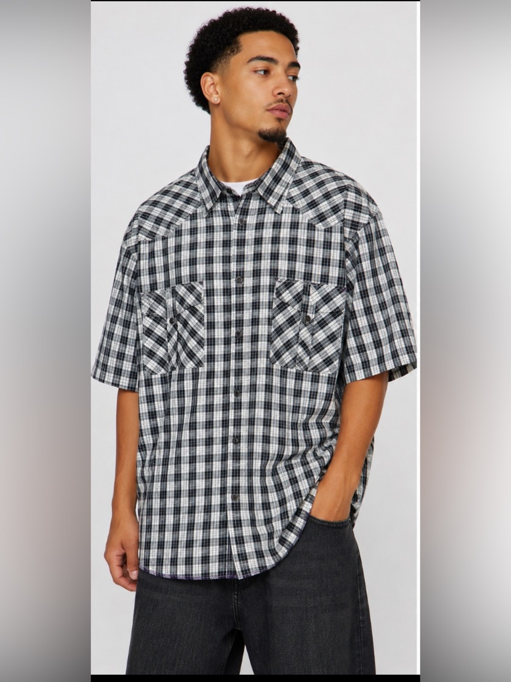 Y2K Mecca Jeans Plaid Button-Up Shirt Men’s XL Hip Hop Streetwear, snap buttons